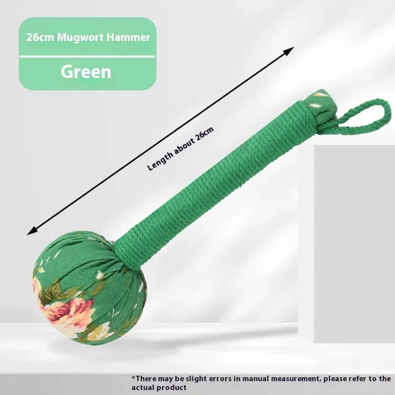 Argy wormwood hand-held massage hammer in green, shown alongside pink, purple, red and yellow colour options.