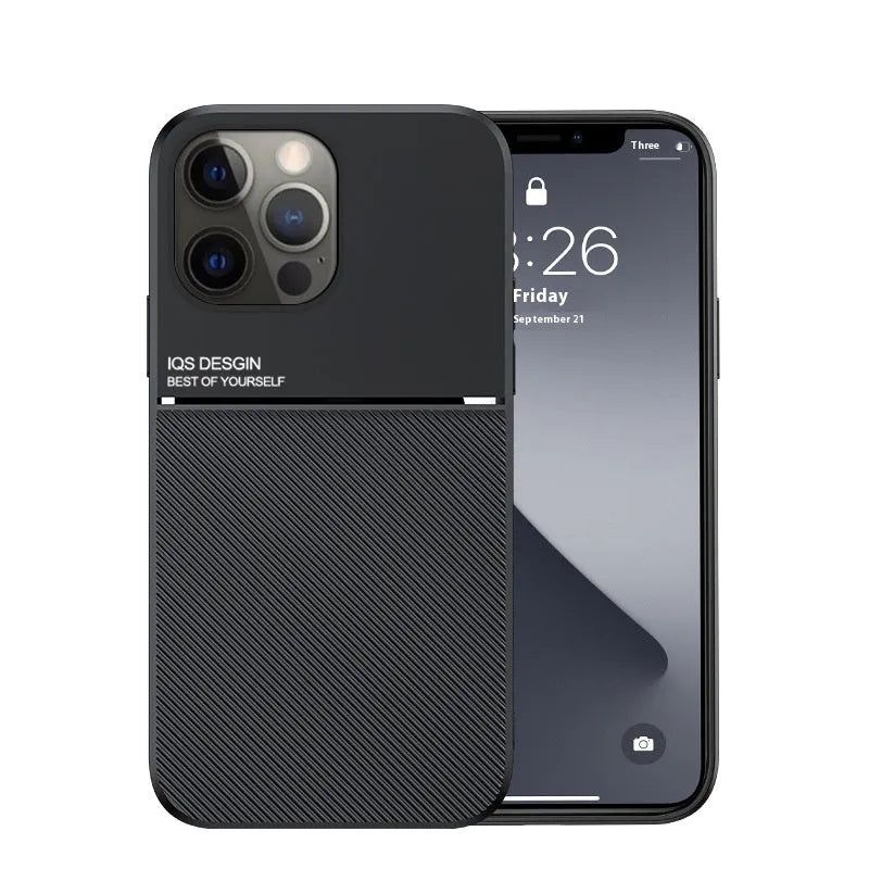 Promax textured magnetic silicone phone case for Apple iPhone 14 series in black with leather-style finish
