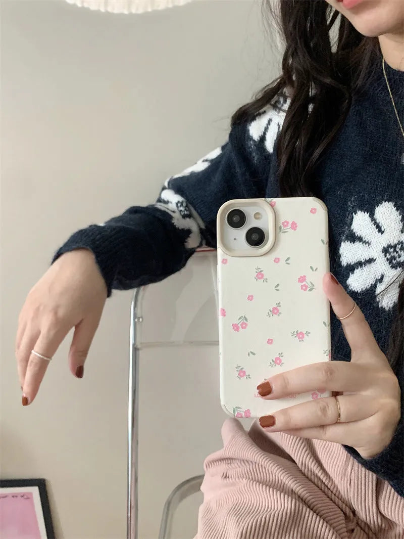 Veneer Pink small floral silicone phone case with embossed pattern for iPhone 13 Pro Max