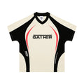 Men's loose fit polyester t-shirt with colour matching letter print in black YR9116 and apricot YR9116 options