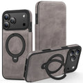 Magnetic bracket PC leather flip phone case for iPhone 16 in black with stand