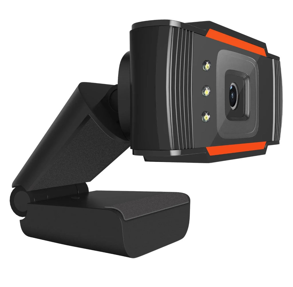 USB LED fill light webcam in black with adjustable brightness, compact desktop camera
