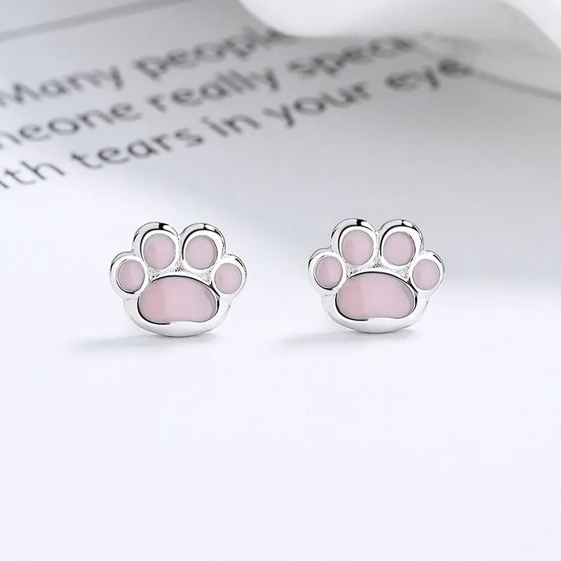 925 sterling silver cat's paw geometric stud earrings with rose gold electroplated colour, earplug style