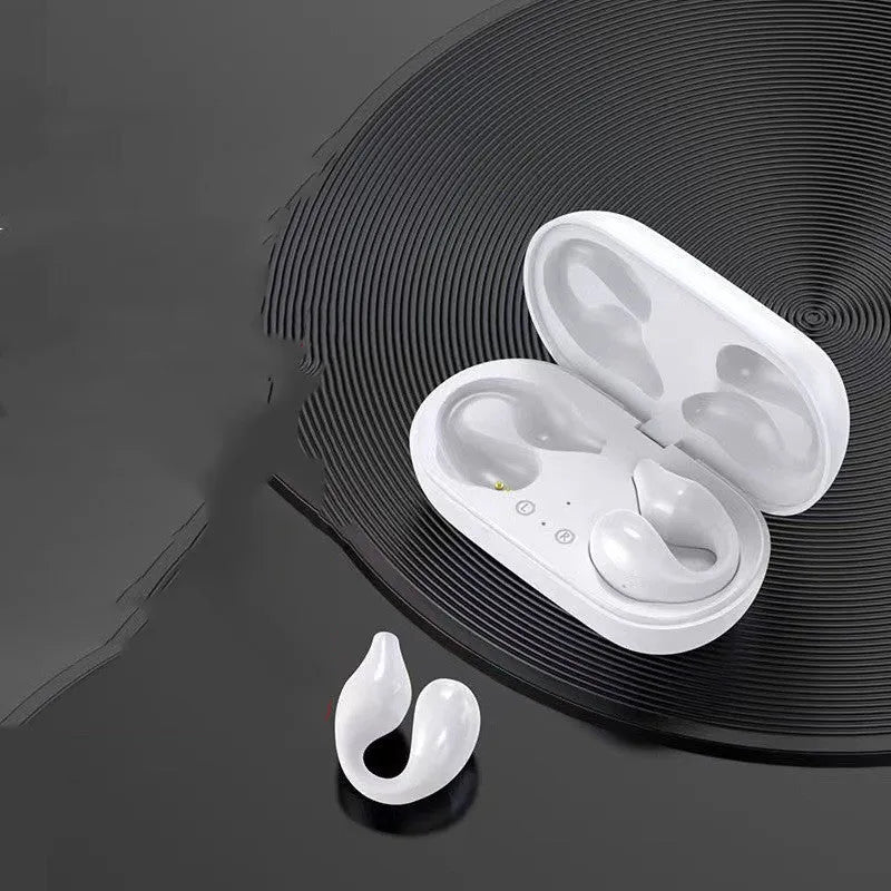 Ear clip bone conduction headphone Bluetooth 5.2 wireless earbuds white with 350mAh charging box