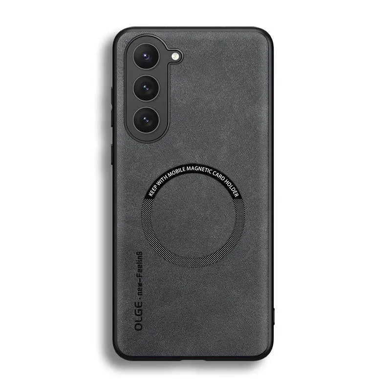 Samsung Galaxy phone case with magnetic ring in Graphite Black imitation leather back cover