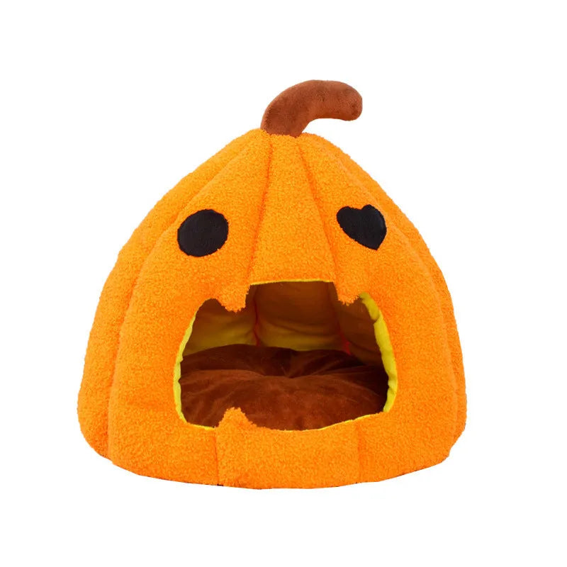 Orange cat nest sleeping hut made of PP cotton with pumpkin shape, 40cm size for small pets