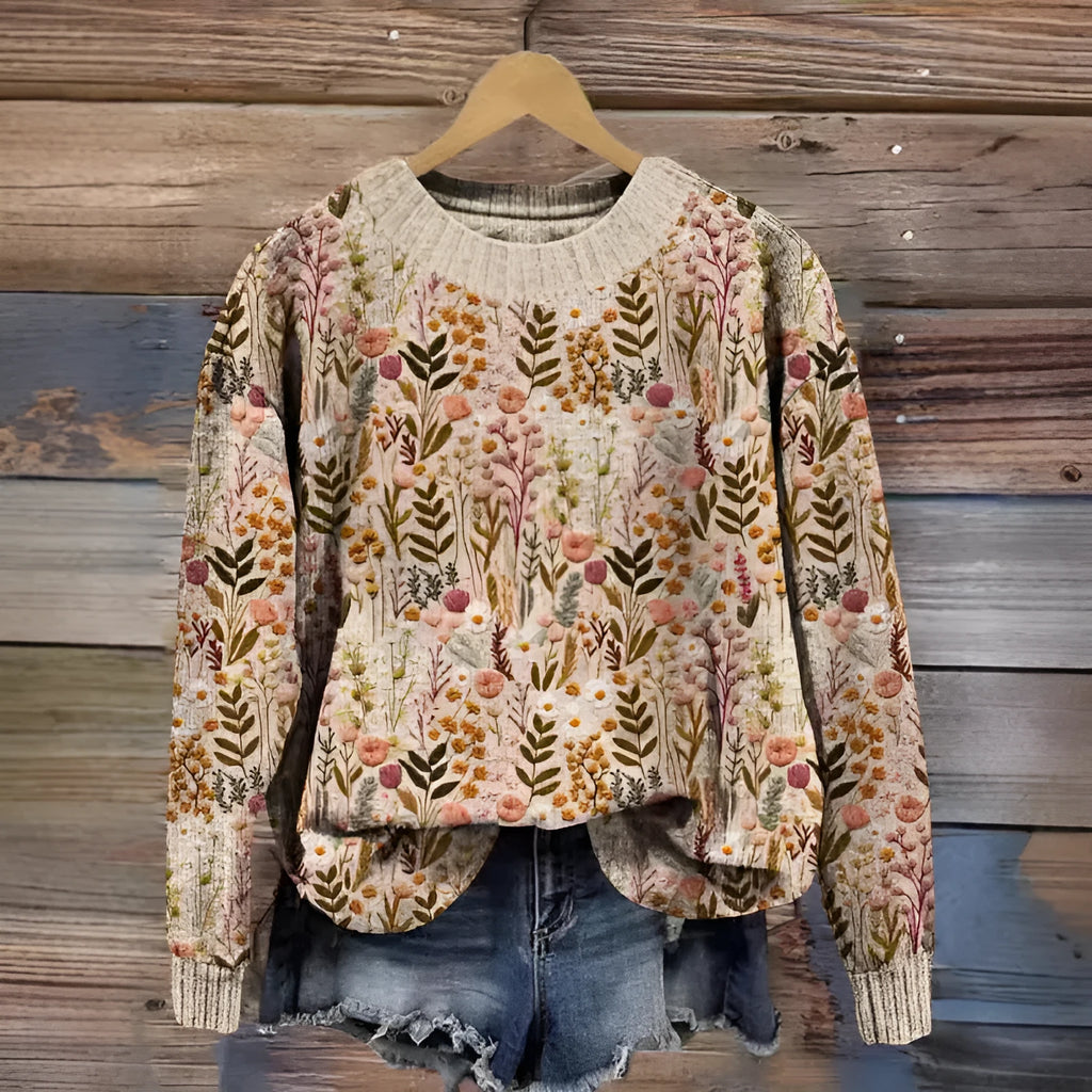 Women's little flower digital print round neck sweater in a colour from the YPM935 range.