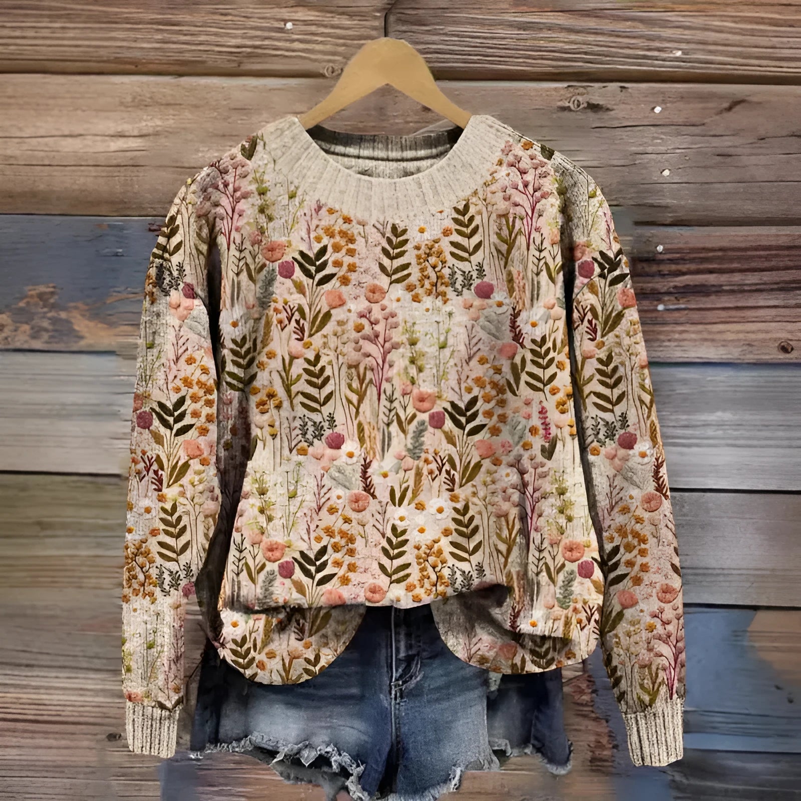 Women's little flower digital print round neck sweater in a colour from the YPM935 range.