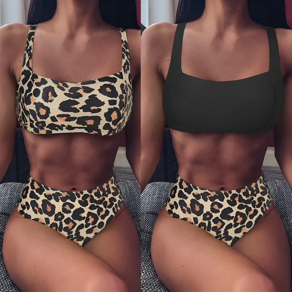 Women's leopard print high waist push up bikini in multiple colour options