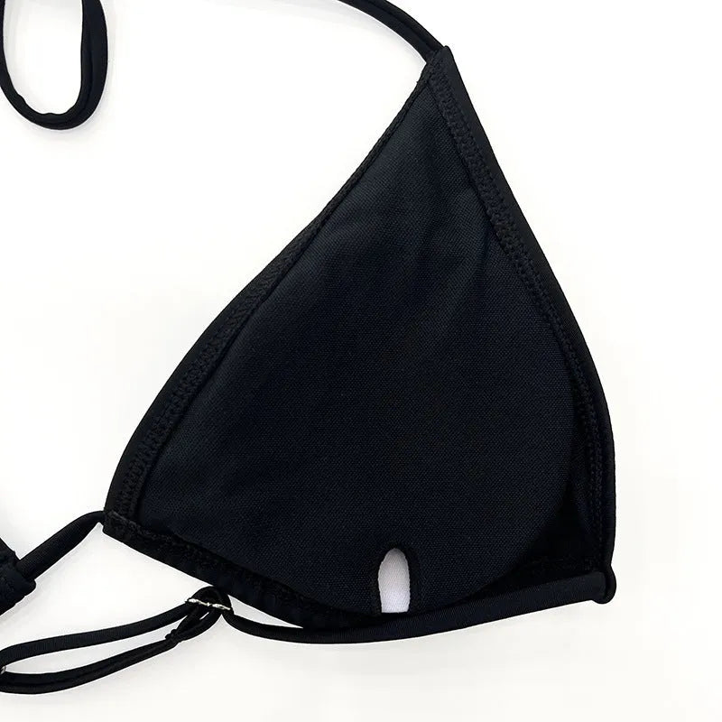 Black mesh long-sleeve women's bikini swimsuit set for swimming sports