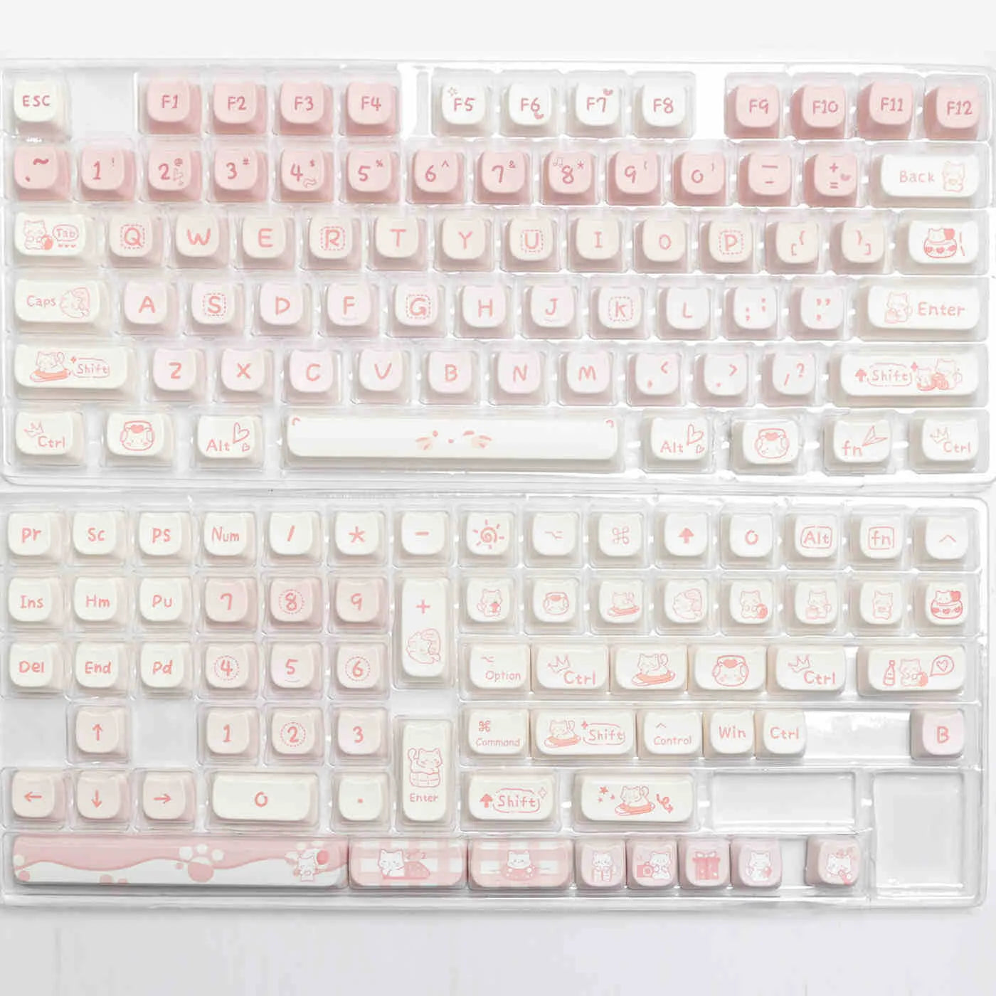 Complete PBT sublimation key cap set for mechanical keyboards showing over 98 keys