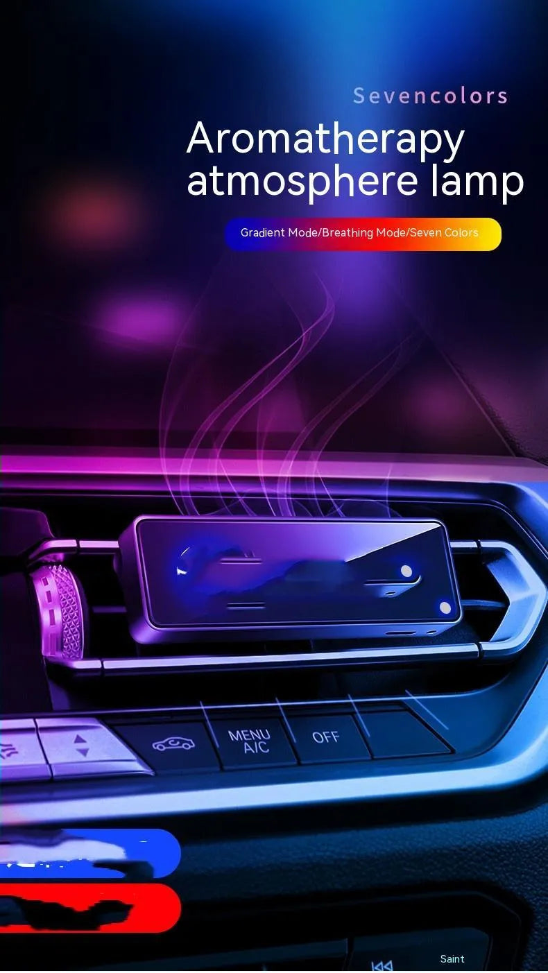 Black automobile aromatherapy ambient light for car air outlet with LED illumination and fragrance sticks