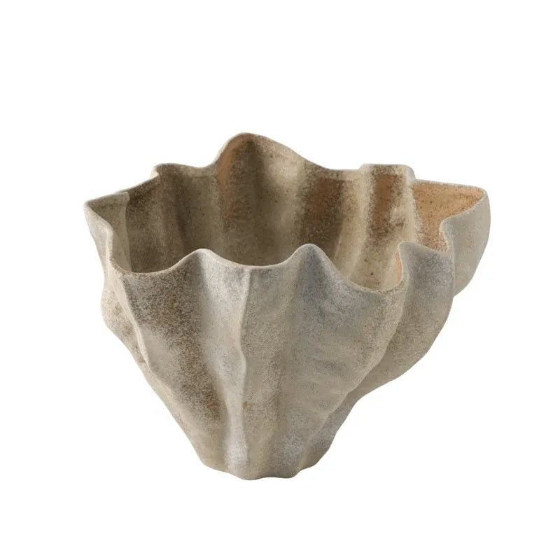 White single colour glaze porcelain vase 42cm wide 27cm tall on desktop for light luxury decoration