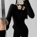 Women's slim fit Dralon cardigan with zipper, flying sleeves, solid colour, gray