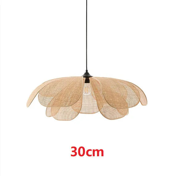 Handmade rattan petal chandelier bamboo ceiling light 80cm diameter natural finish
