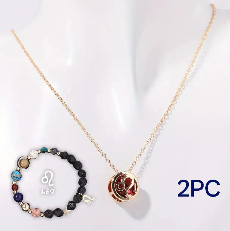 A natural stone beaded necklace and matching bracelet set laid flat, showing the textured stone beads.