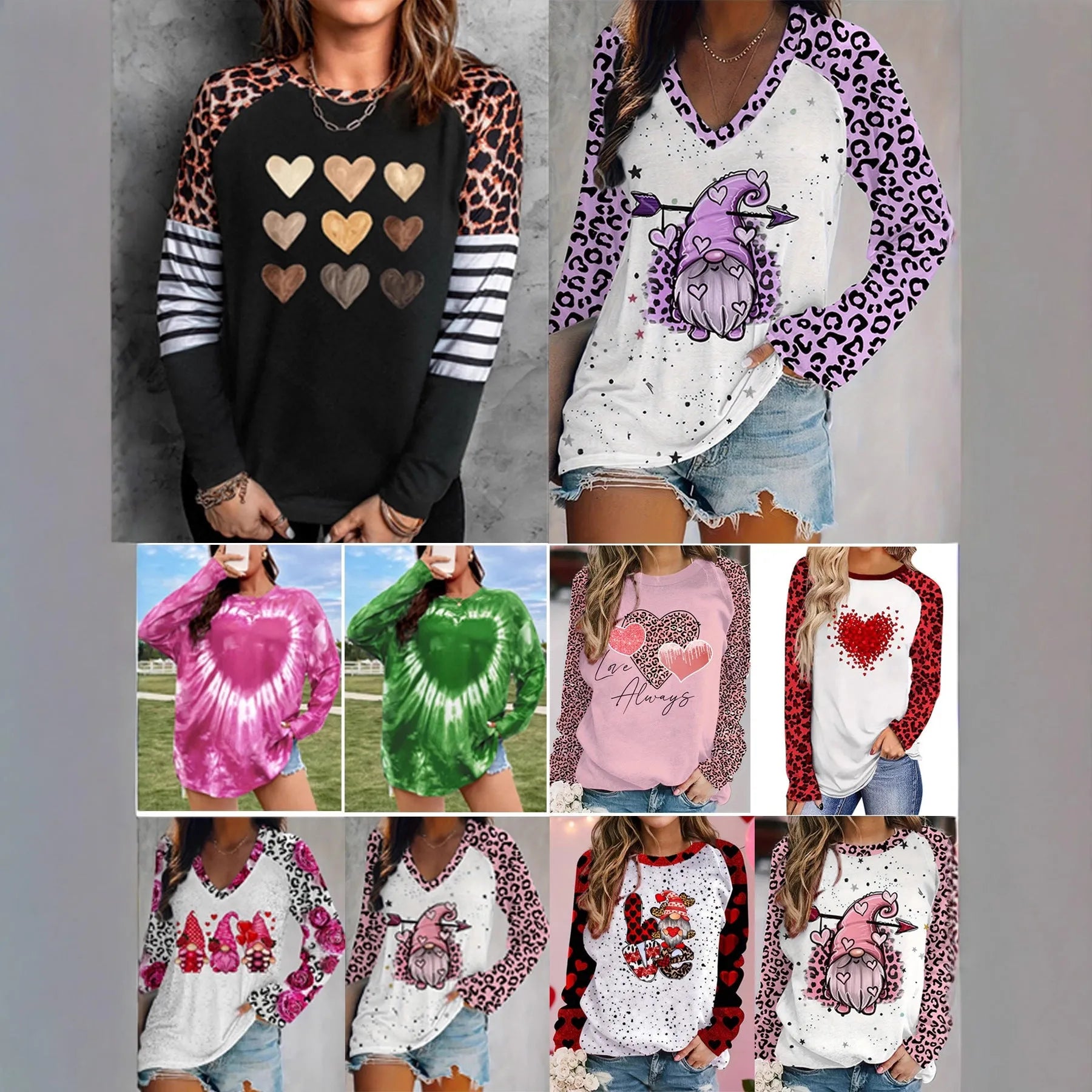 Plus size women's printed long sleeve polyester t-shirt in regular fit sweatshirt style