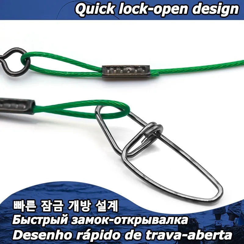 Steel wire fishing leader with double buckle pin, 54cm long, in red colour