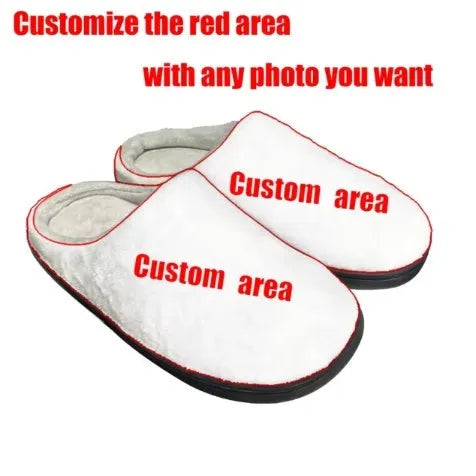 Pattern printed flannel slippers with TPR rubber sole on a white background.