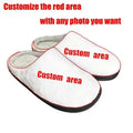 Pattern printed flannel slippers with TPR rubber sole on a white background.