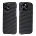 Dull Black Kevlar fibre iPhone case with Volcanic Crater texture, shown from the back.