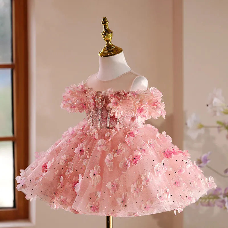 Girls' pink polyester pettiskirt with layered tutu design for princess party wear