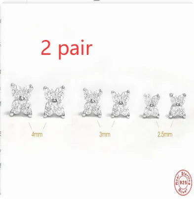 S925 sterling silver stud earrings with geometric petal crystal flower designs in golden or platinum colour