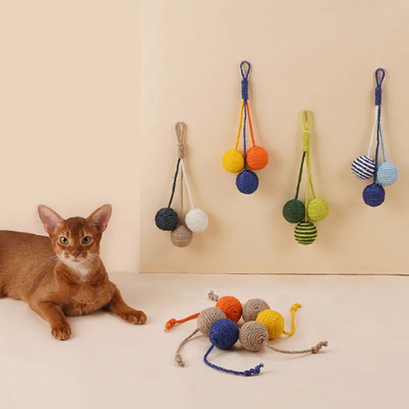 Cat teaser stick toy set with a colourful bite-resistant catnip ball on a 255mm long wand.
