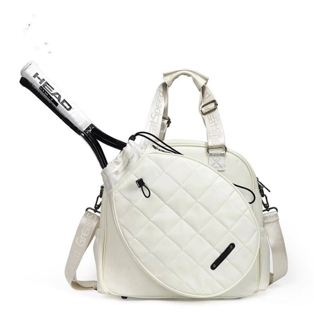 Set of two tennis and badminton shoulder bags in black and white for racket gear