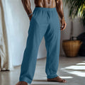 Cotton and linen straight-leg casual trousers in light green colour with pockets