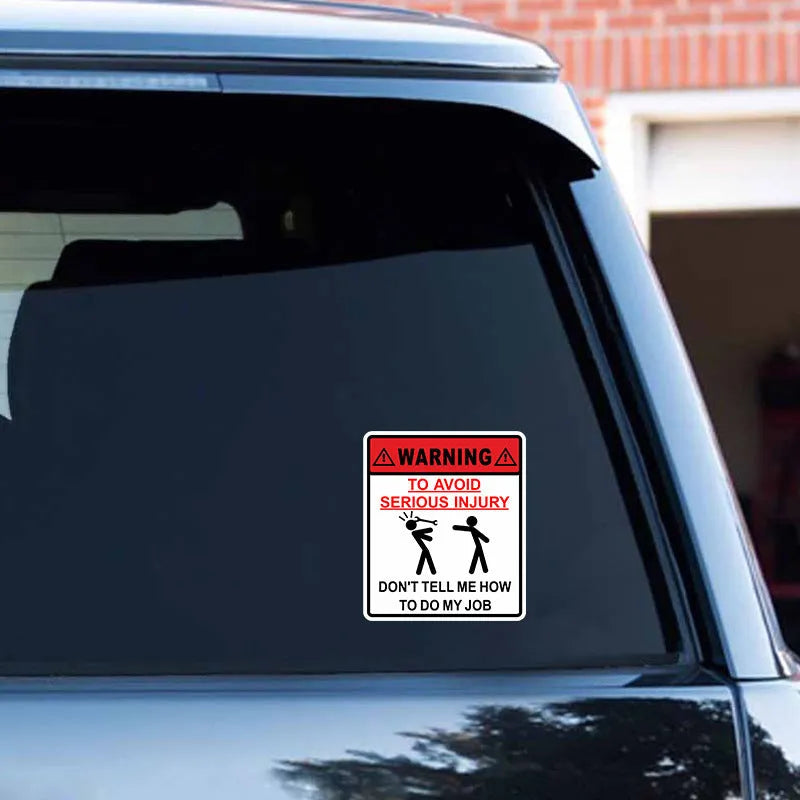 Adhesive car glass warning sticker measuring 14.9cm by 12.6cm.