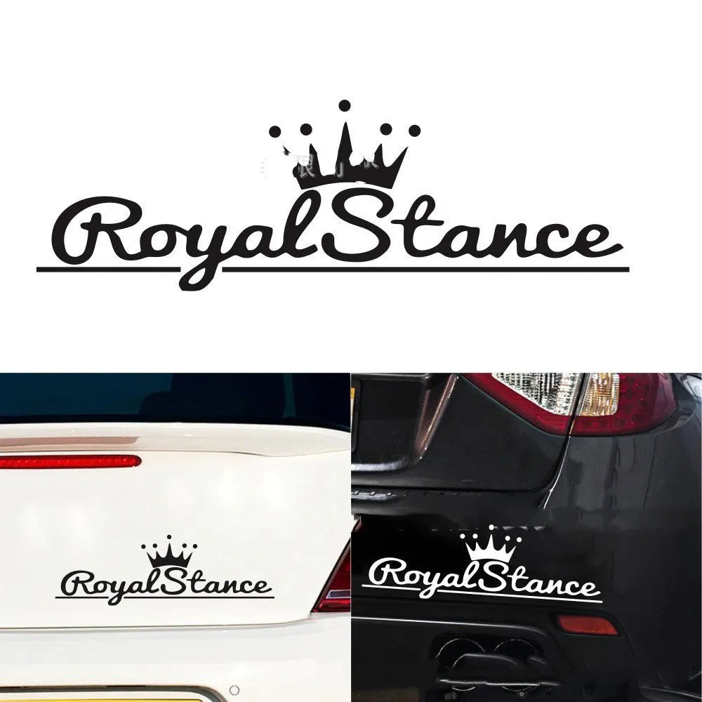 Reflective crown-shaped car sticker on vehicle windscreen showing colourful vinyl design