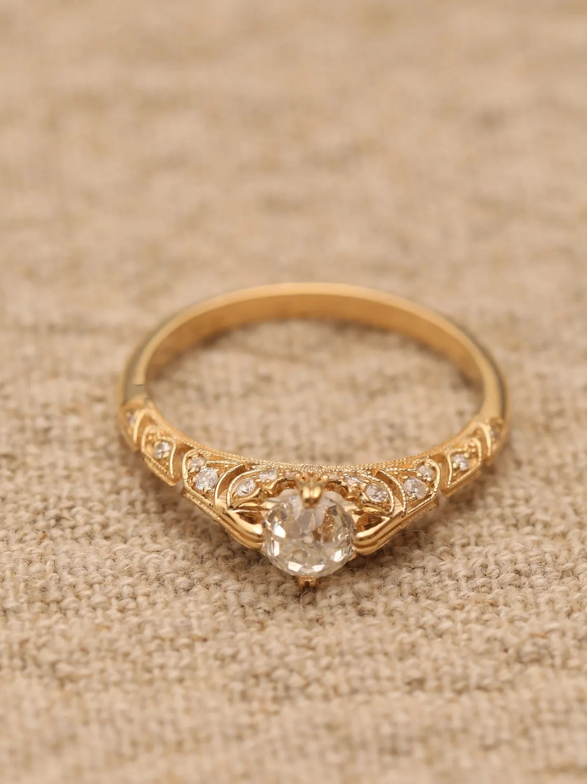 S925 sterling silver geometric ring in yellow gold tone with micro inlay, shown for women in US sizes 6 to 10
