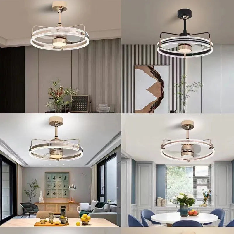 Modern black ceiling fan light with remote control and acrylic lampshade