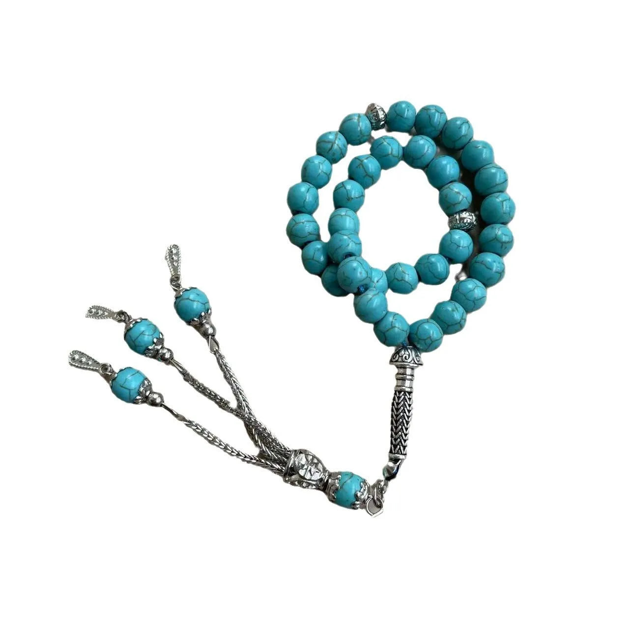 Handmade Muslim worship bracelet with 8mm sky blue stone beads for daily prayer and dhikr