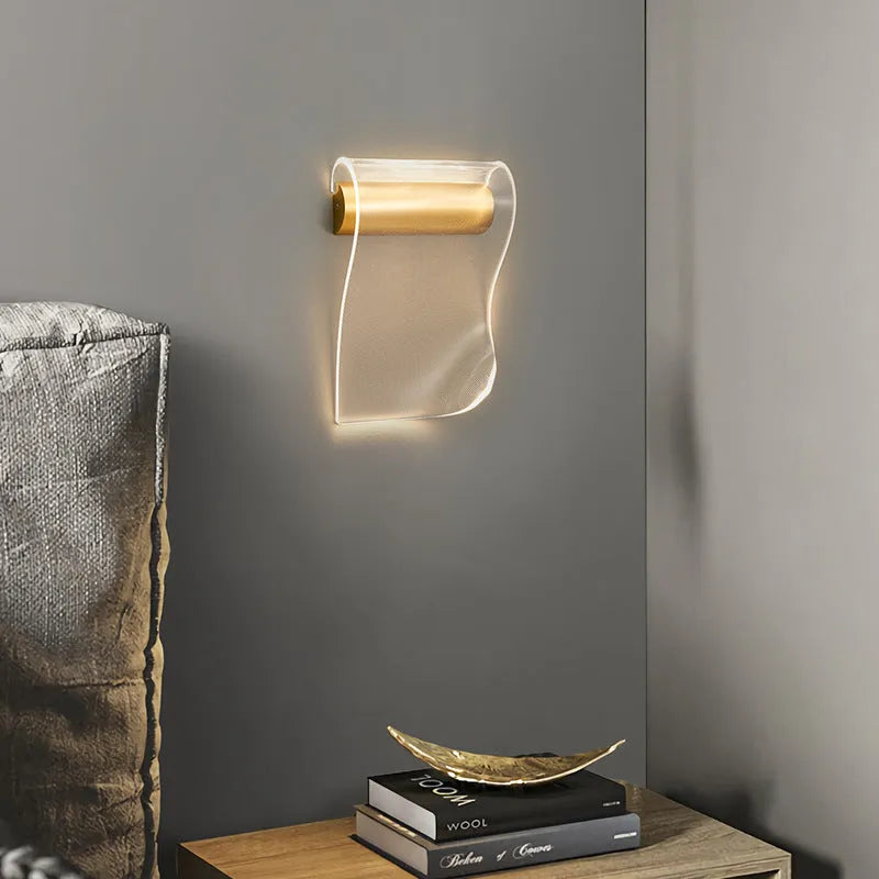 Iron wall lamp with an acrylic shade and a bend arm, showing left and right bend options.