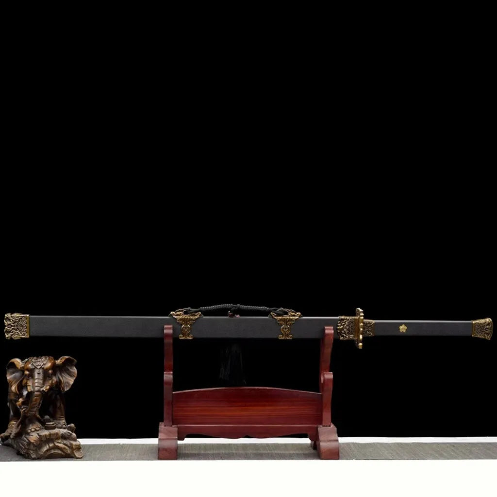 Tang Heng Dao integrated manganese steel decorative sword with solid wood leather scabbard and rope-wrapped handle, 107cm length