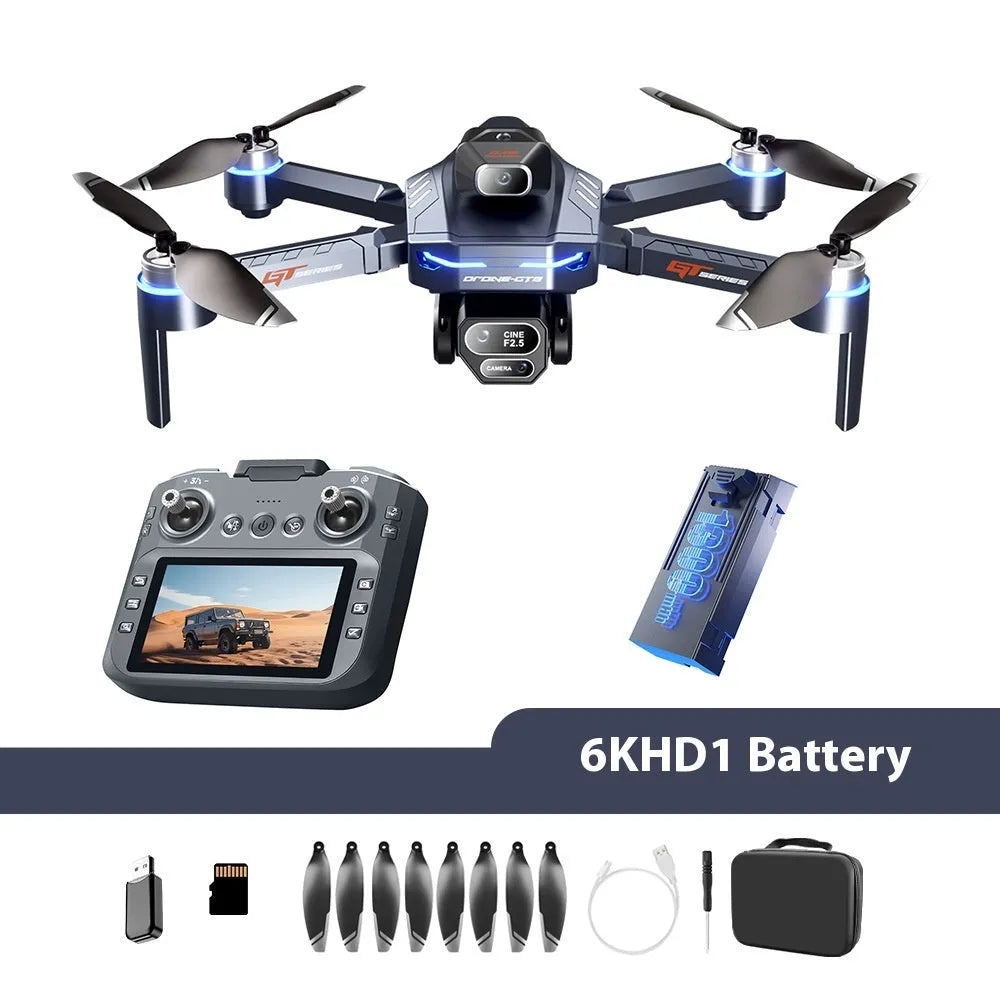 GT8 quadcopter with 4.3-inch screen controller, black plastic frame, brushless motor, optical flow hover, under 30cm size