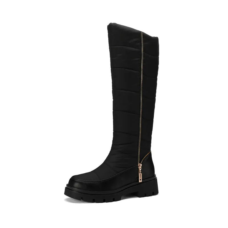 Women's winter snow boots, round toe, black or white, artificial PU upper, sizes 35 to 44