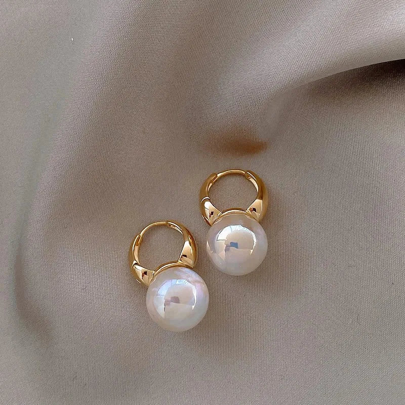 14K gold plated copper mermaid pearl clip-on earrings white U-shape for women