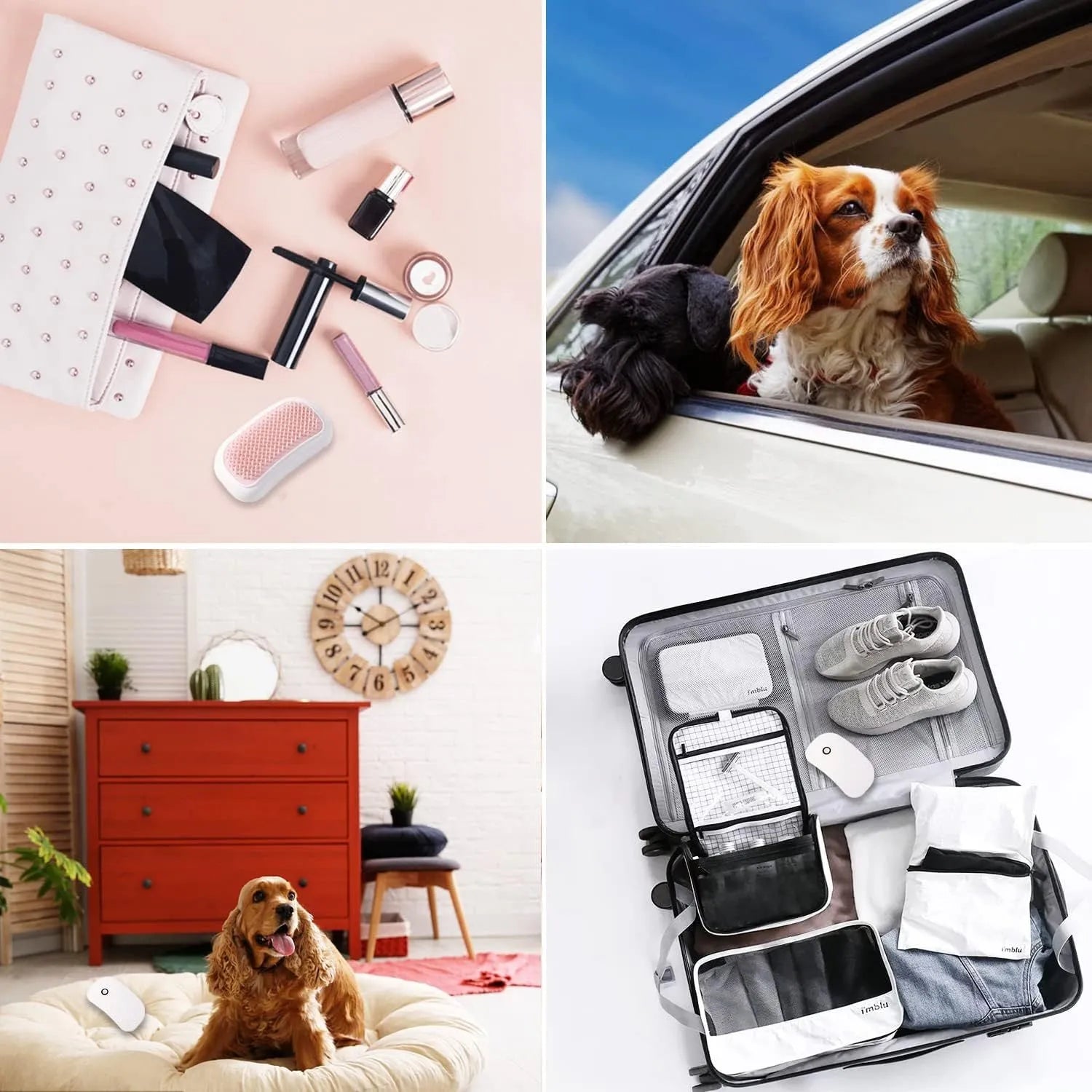 Pink handheld electric pet grooming brush with soft TPE teeth for cats and dogs.