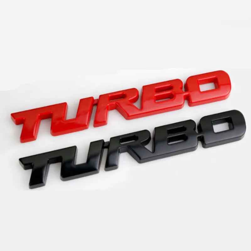 Metal side car turbo emblem badge in silver electroplate finish, 13x2 cm