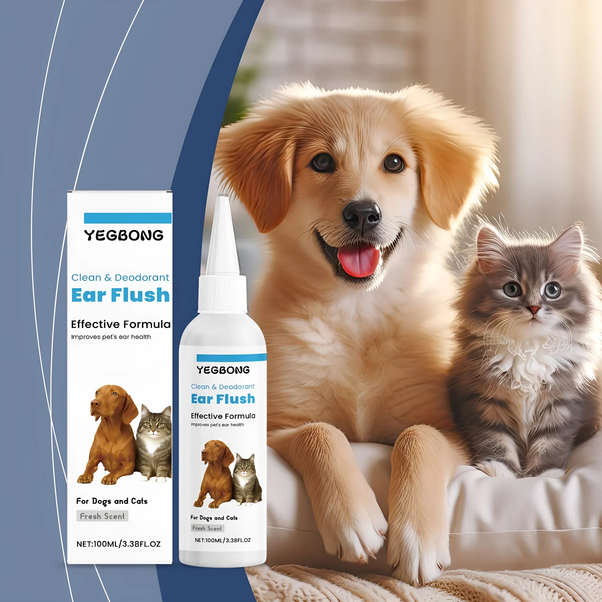 100ml bottle of ear cleaner solution for dogs and cats.