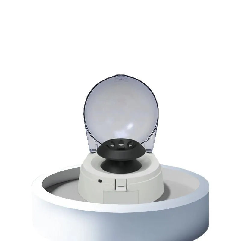 Mini laboratory centrifuge with compact benchtop design measuring 157 by 170 by 120 millimeters