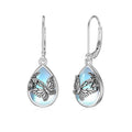 925 sterling silver butterfly moonstone leverback earrings for women, silver colour, on display
