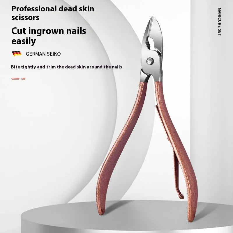 30-piece stainless steel nail tool set displayed with cuticle pusher, nail clipper and foot file