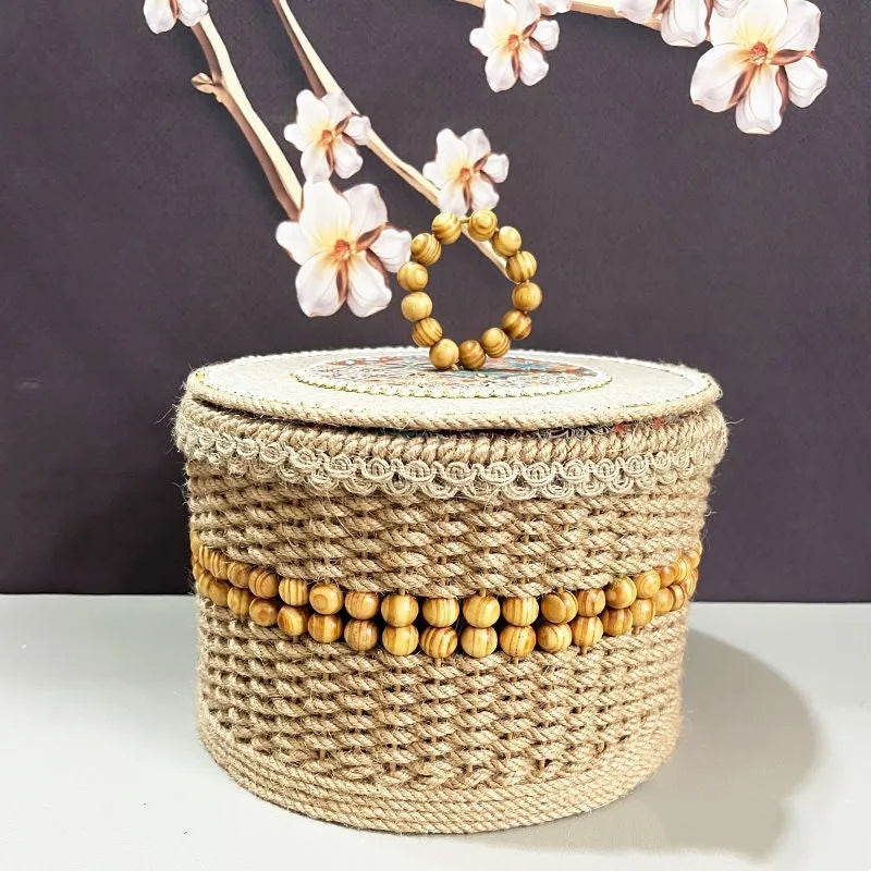 Twine hand-made rattan storage basket in brown for snacks and sundries