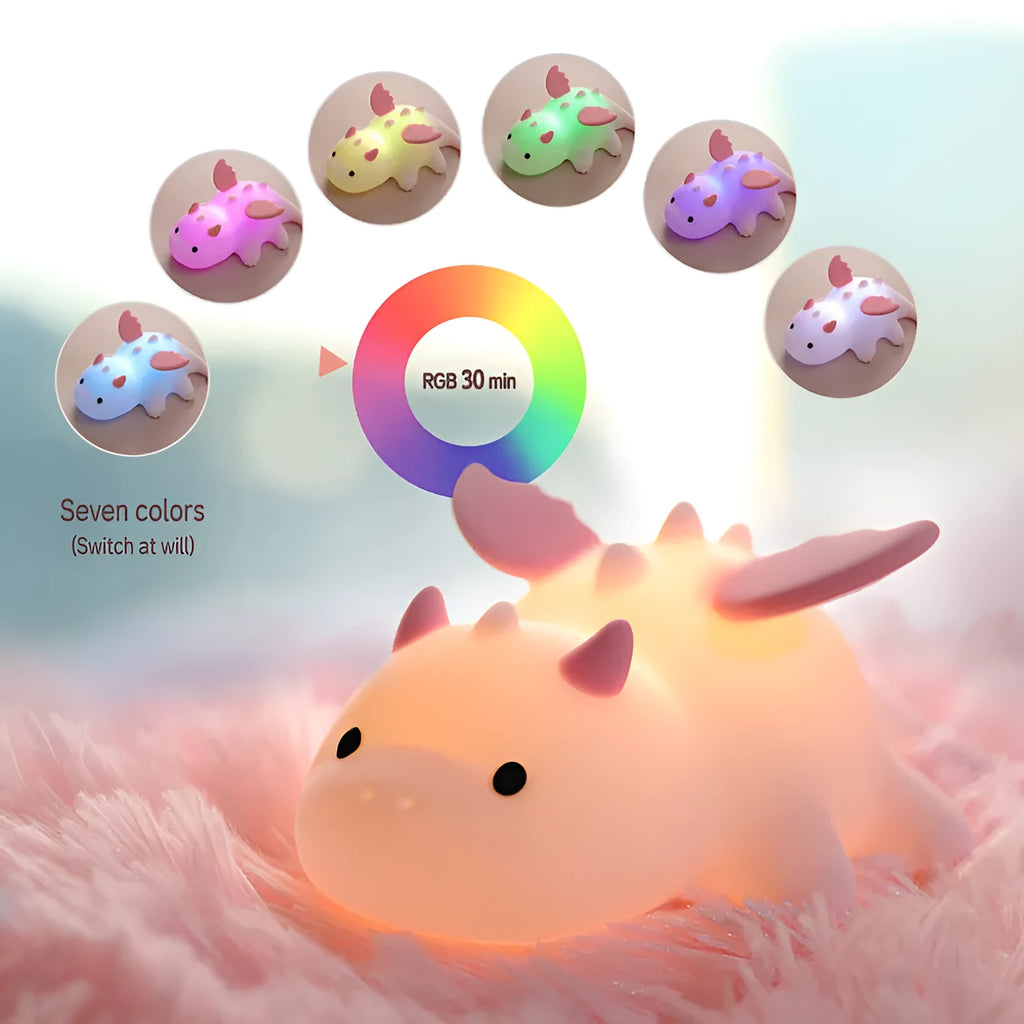 Soft light seven-color atmosphere small night lamp in cream colour with cartoon design, measuring 157 x 117 x 67 mm