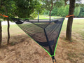 Aerial multi-person triangle hammock in green nylon 210T with 300KG capacity for outdoor camping
