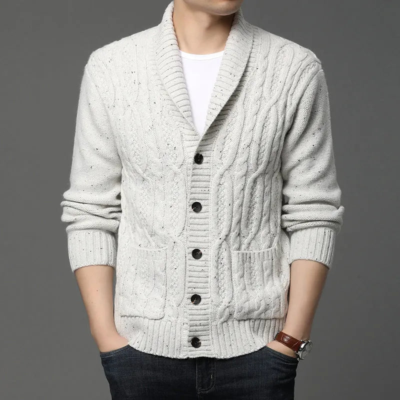 Men's Korean style jacquard pattern cardigan jacket in chemical fibre blend fabric